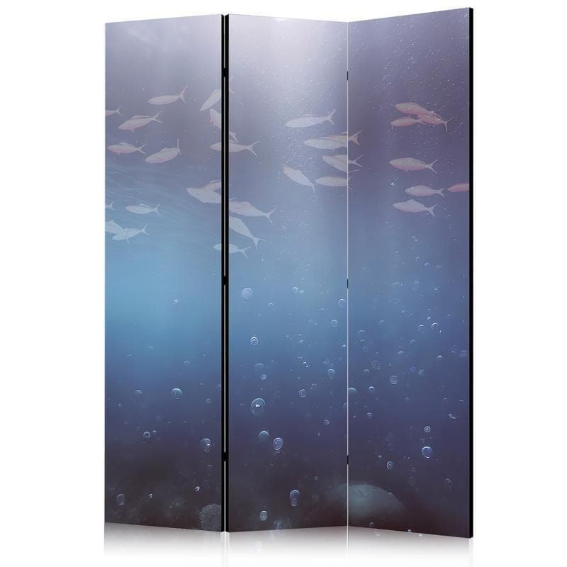 Paravento - School of Small Fish - Illuminated Oceanic Depth in Shades of Navy Purple and Gray with a Shoal of Tiny Fish in Schermi divisori e protettivi per giardino Collezione Casa - Trebisacce, commercioVirtuoso.it