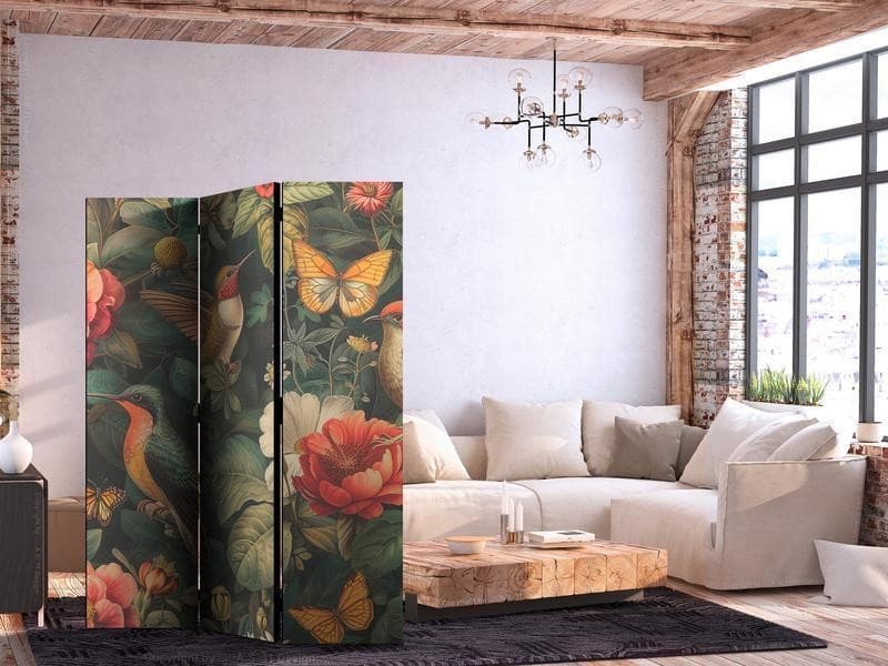 Paravento - In the Botanical Garden - Flowers Birds and Butterflies - Colorful Illustration in Paraventi Collezione Casa - Trebisacce, commercioVirtuoso.it