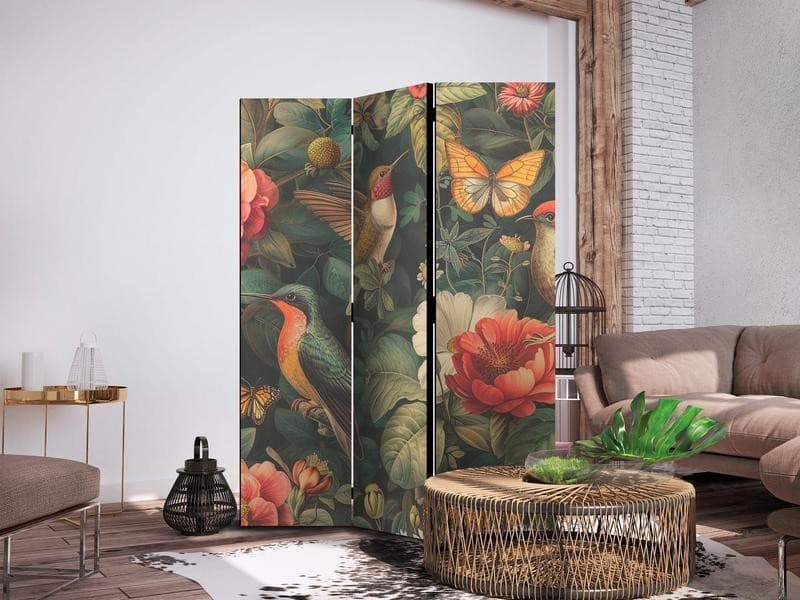 Paravento - In the Botanical Garden - Flowers Birds and Butterflies - Colorful Illustration in Paraventi Collezione Casa - Trebisacce, commercioVirtuoso.it