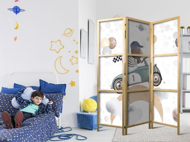 Paravento giapponese - Galactic Races - Bear Participating in Car Races Among Planets - Clouds - and Stars in Pastel Col in Paraventi Collezione Casa - Trebisacce, commercioVirtuoso.it