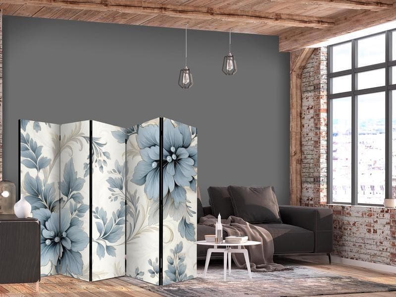 Paravento - Turquoise Flowers in Retro Vibe Floral Ornaments in Fiori artificiali Collezione Casa - Trebisacce, commercioVirtuoso.it