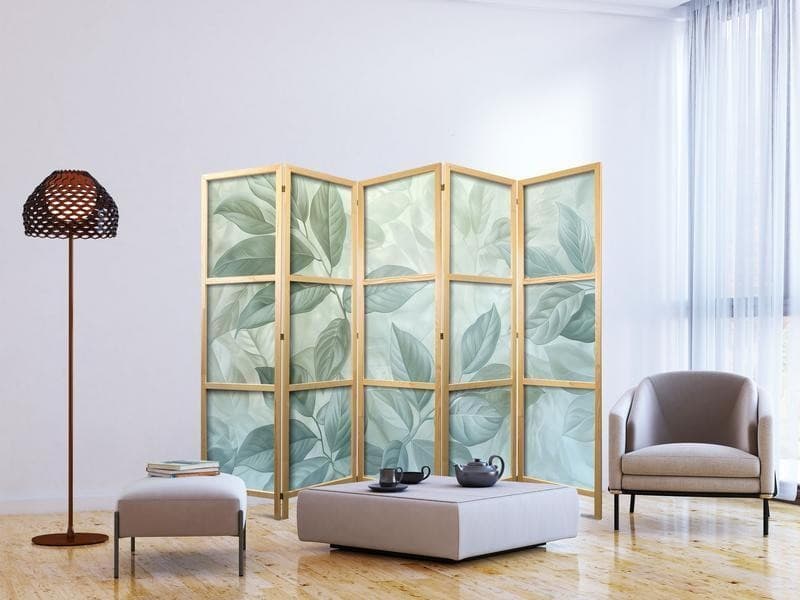 Paravento giapponese Eleganti foglie verdi 5 ante in Paraventi Collezione Casa - Trebisacce, commercioVirtuoso.it