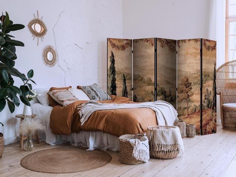 Paravento - Landscape with Cypresses - Old Tapestry with Mediterranean Vegetation in Schermi divisori e protettivi per giardino Collezione Casa - Trebisacce, commercioVirtuoso.it
