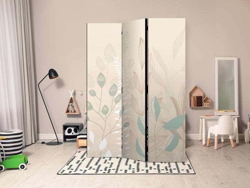 Paravento - Morning in the Meadow - Various Pastel Plants on a Beige Background in Paraventi Collezione Casa - Trebisacce, commercioVirtuoso.it