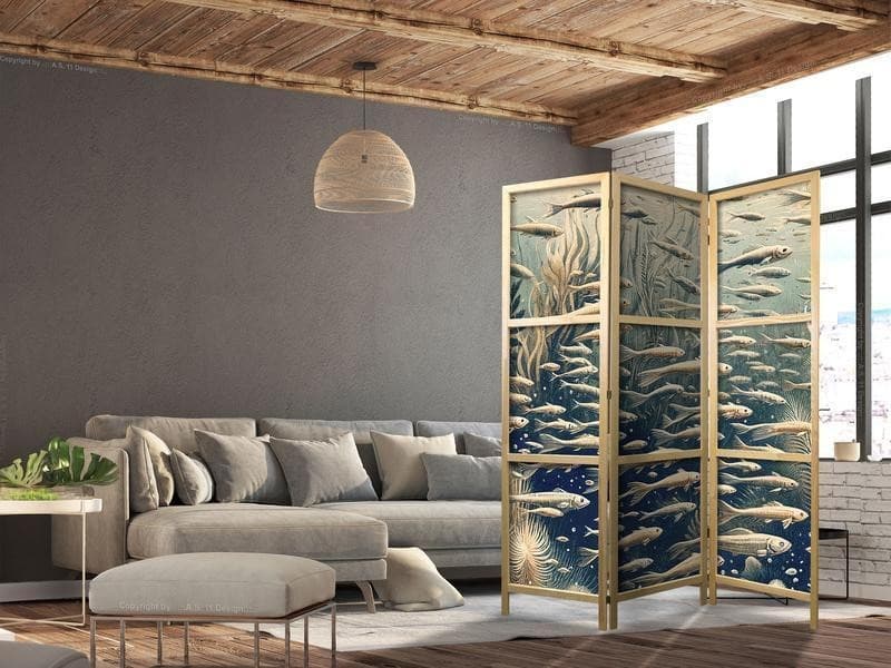 Paravento giapponese Mondo sottomarino in stile retrò 3 ante in Paraventi Collezione Casa - Trebisacce, commercioVirtuoso.it