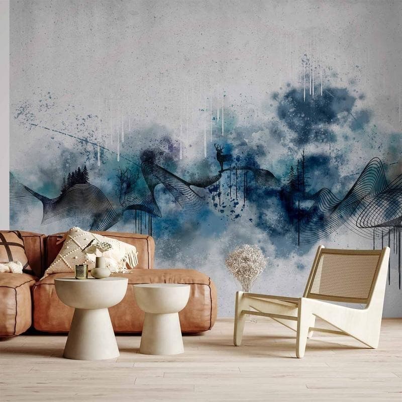 Carta da parati - Abstract wave - minimalist composition with blue pattern in Carta da parati Collezione Casa - Trebisacce, commercioVirtuoso.it
