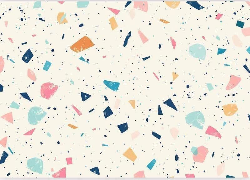 Carta da parati - Terrazzo with Multicolored Large Elements Cheerful Pattern on a Light Background in Carta da parati Collezione Casa - Trebisacce, commercioVirtuoso.it