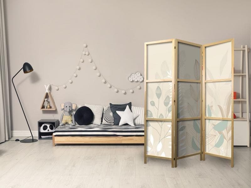 Paravento giapponese - Morning in the Meadow - Various pastel plants on a beige background in Paraventi Collezione Casa - Trebisacce, commercioVirtuoso.it