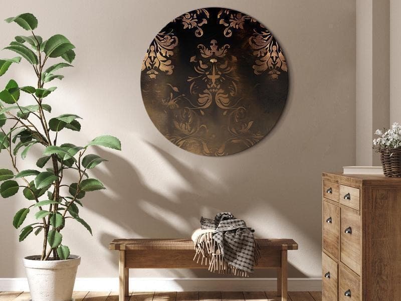 Quadro rotondo - Baroque Ornaments in Patinated Gold and Browns: Retro Motif in Poster e stampe Collezione Casa - Trebisacce, commercioVirtuoso.it