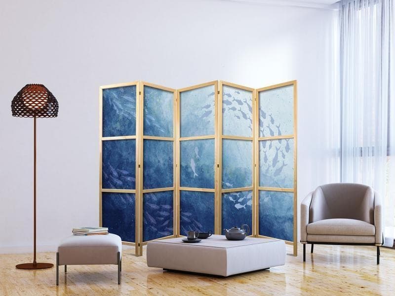 Paravento giapponese Banchi di pesci blu 5 ante in Paraventi Collezione Casa - Trebisacce, commercioVirtuoso.it