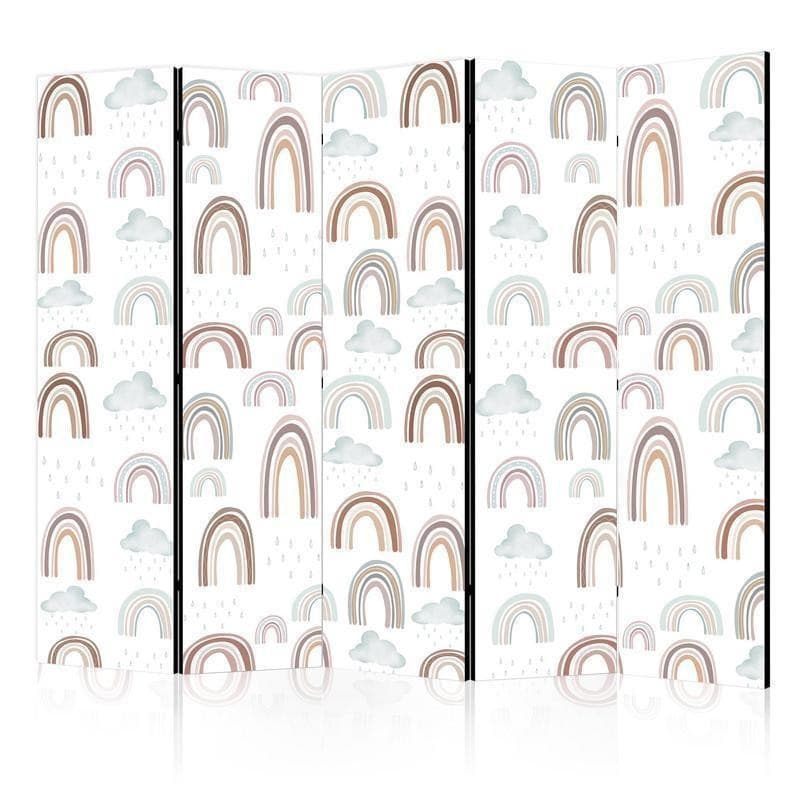 Paravento - Rainbows and Clouds - Rainbows of Various Sizes in Muted Colors Among Rain Clouds in a Pale Blue Shade in Schermi divisori e protettivi per giardino Collezione Casa - Trebisacce, commercioVirtuoso.it