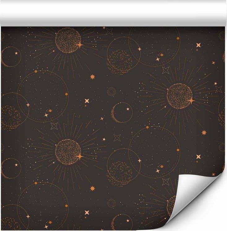 Tappezzeria murale - Night Sky - Artistic Composition of Suns and Planets on a Black Background in Arazzi e tappezzeria Collezione Casa - Trebisacce, commercioVirtuoso.it