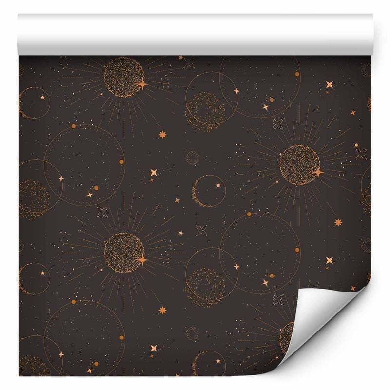 Tappezzeria murale - Night Sky - Artistic Composition of Suns and Planets on a Black Background in Arazzi e tappezzeria Collezione Casa - Trebisacce, commercioVirtuoso.it