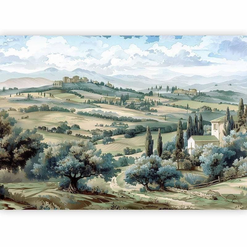 Carta da parati - Landscape with Green Fields and Trees Tuscan Sunny View in Carta da parati Collezione Casa - Trebisacce, commercioVirtuoso.it