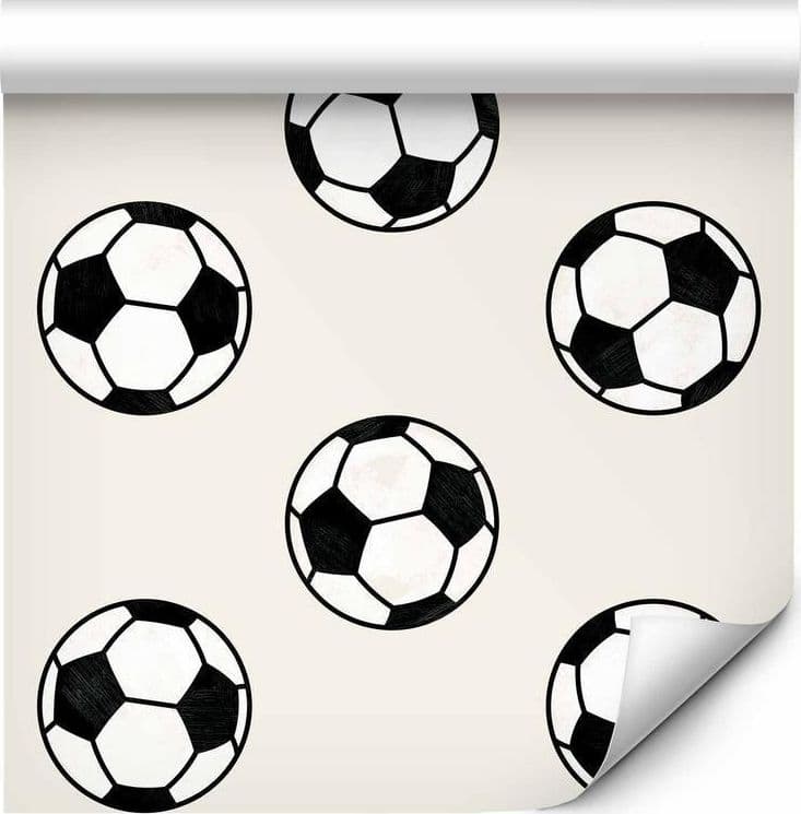 Tappezzeria murale - Soccer - Symmetrical black-and-white soccer balls on a beige background in Carta da parati Collezione Casa - Trebisacce, commercioVirtuoso.it
