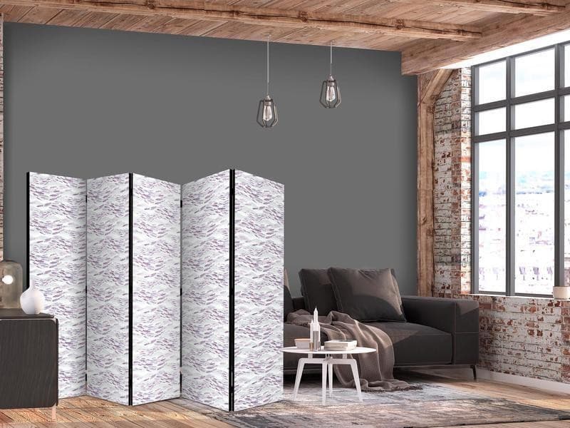 Paravento - Fish in Muted Colors - a School of Small Fishes in Light Purple And Delicate Pink Against Grey Waves in Paraventi Collezione Casa - Trebisacce, commercioVirtuoso.it