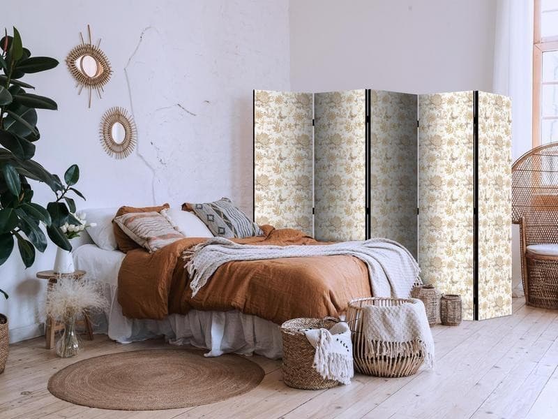 Paravento - Beige Shades of Nature - Flowers and Butterflies on a White Background - Illustration in Paraventi Collezione Casa - Trebisacce, commercioVirtuoso.it