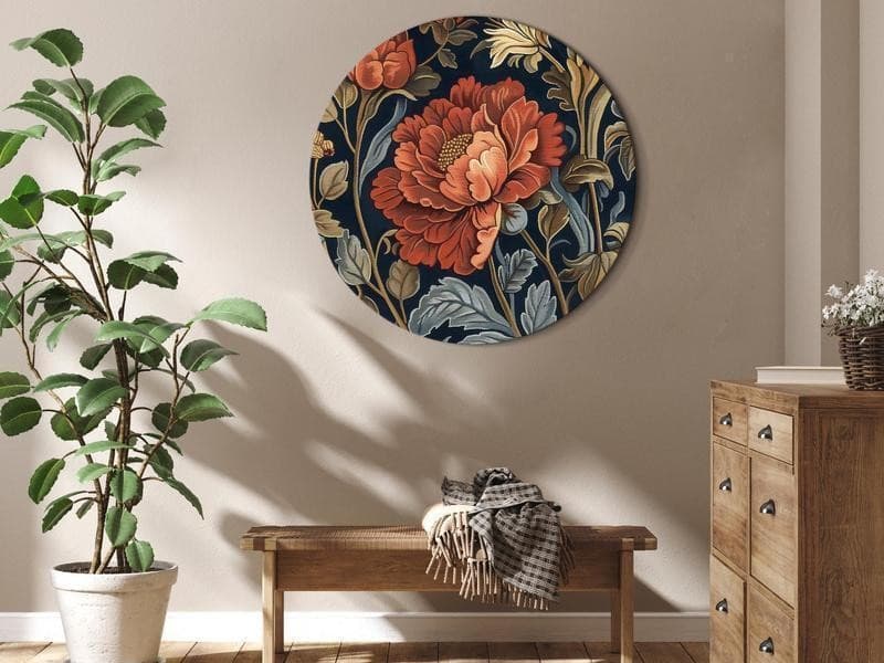 Quadro rotondo - Tapestry Large Flowers Retro Floral Motif in Kilim Style in Arazzi e tappezzeria Collezione Casa - Trebisacce, commercioVirtuoso.it
