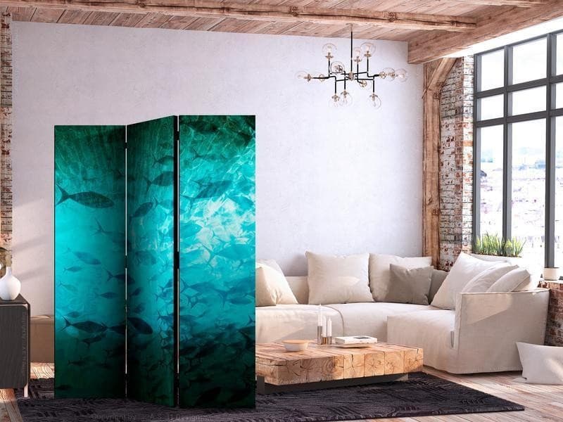Paravento - Underwater Paradise - Numerous Shoal of Fish in a Beautiful Turquoise-Blue Depth Illuminated by Sunlight in Paraventi Collezione Casa - Trebisacce, commercioVirtuoso.it