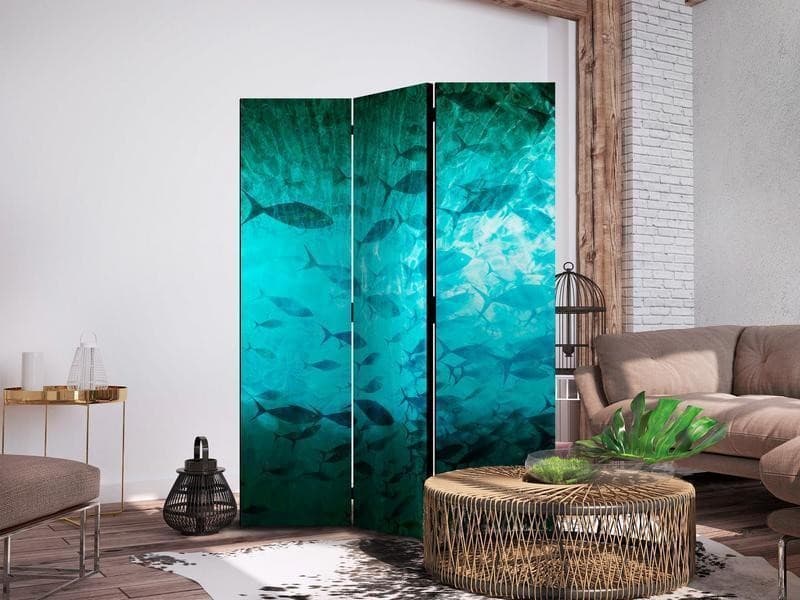 Paravento - Underwater Paradise - Numerous Shoal of Fish in a Beautiful Turquoise-Blue Depth Illuminated by Sunlight in Paraventi Collezione Casa - Trebisacce, commercioVirtuoso.it