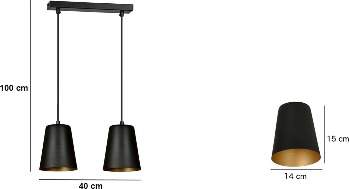 Lampadario 2 Luci Milargo In Acciaio Nero Con Paralumi A Cono In Nero E Bianco in Lampadari LuceArt - Montecorvino Pugliano, commercioVirtuoso.it