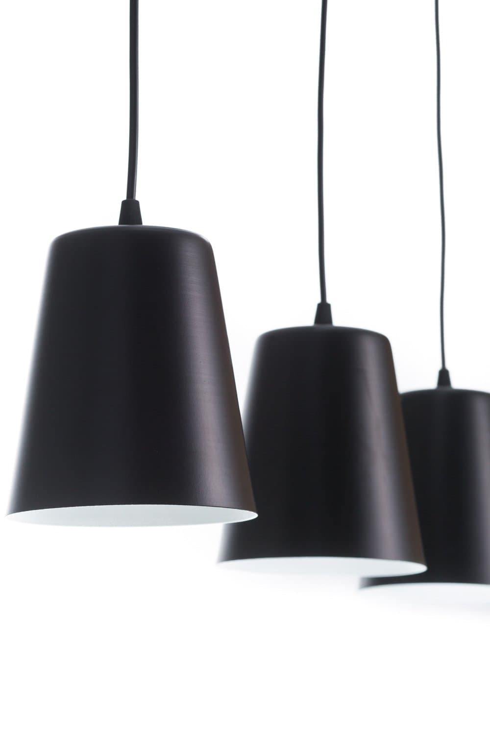 Lampadario 3 Luci Milargo In Acciaio Nero Con Paralumi A Cono In Nero E Bianco in Lampade a sospensione LuceArt - Montecorvino Pugliano, commercioVirtuoso.it