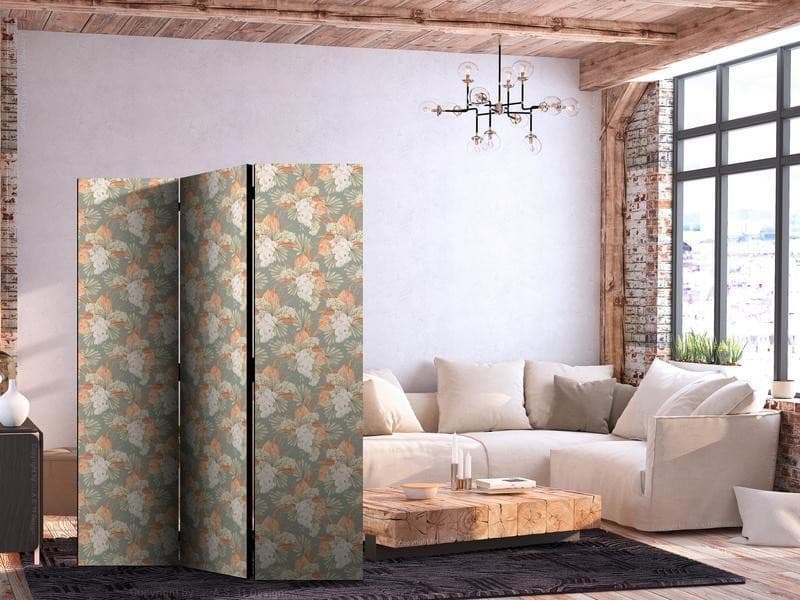 Paravento - Little Bouquets - Exotic Flowers and Leaves on a Gray-Green Background in Paraventi Collezione Casa - Trebisacce, commercioVirtuoso.it