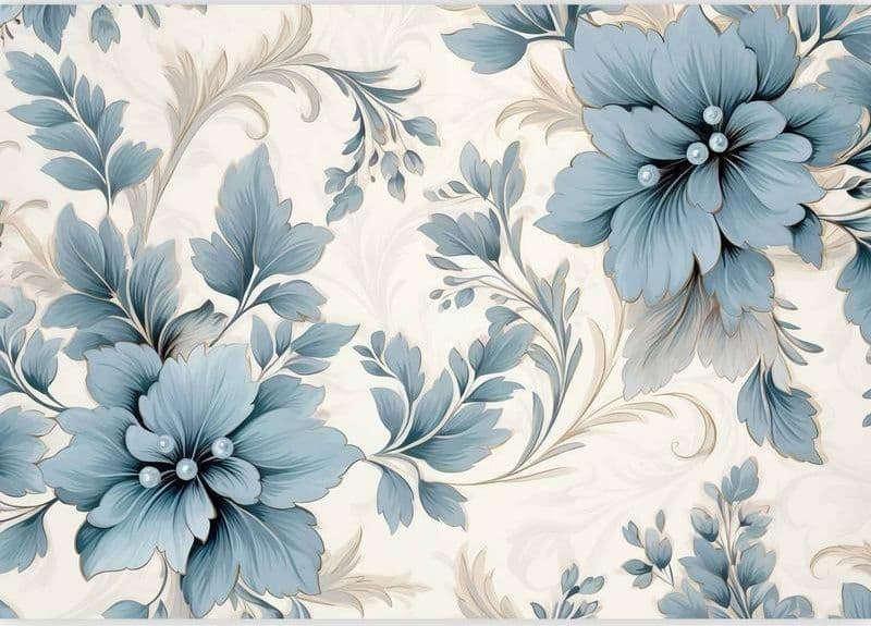 Carta da parati - Turquoise Flowers in Retro Ambience - Floristic Ornaments in Carta da parati Collezione Casa - Trebisacce, commercioVirtuoso.it