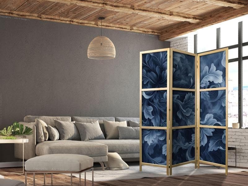 Paravento giapponese Foglie vittoriane blu 3 ante in Paraventi Collezione Casa - Trebisacce, commercioVirtuoso.it