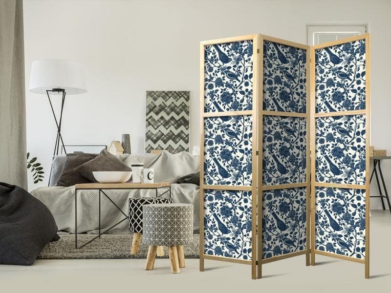 Paravento giapponese Uccelli tra rose blu 3 ante in Paraventi Collezione Casa - Trebisacce, commercioVirtuoso.it