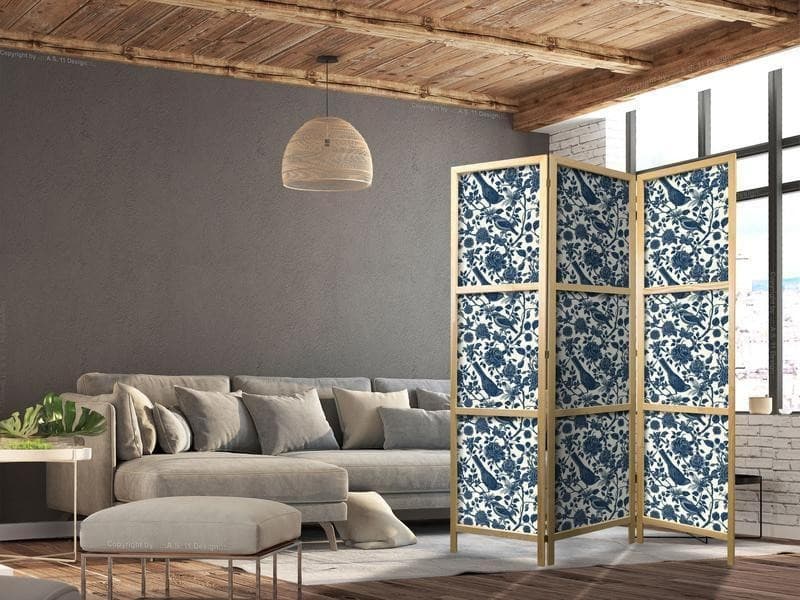 Paravento giapponese Uccelli tra rose blu 3 ante in Paraventi Collezione Casa - Trebisacce, commercioVirtuoso.it