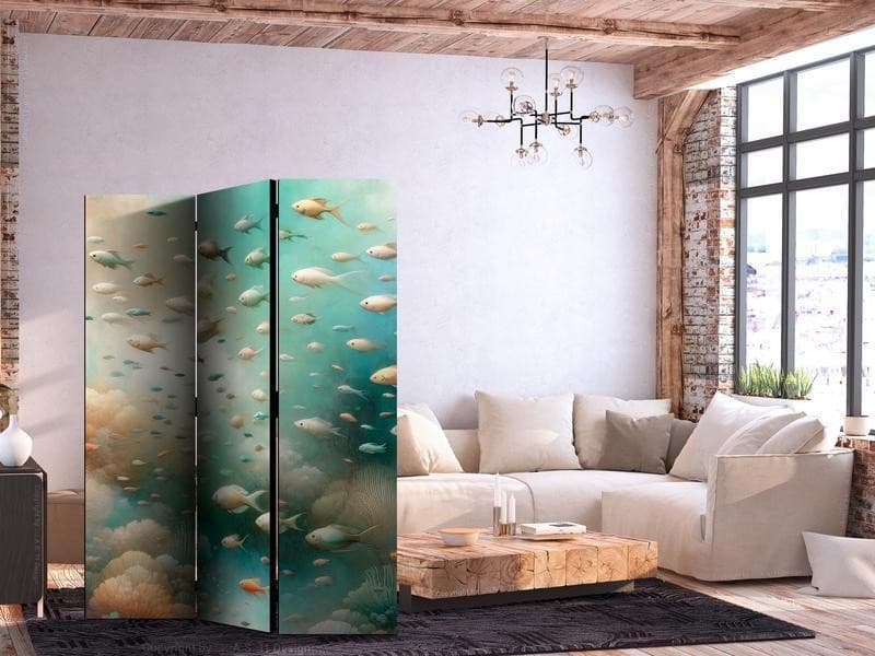 Paravento - Spectacular Underwater Landscape - Fish in an Underwater World in Turquoise Blue Beige and Delicate Orange C in Sticker da muro e lettere in legno Collezione Casa - Trebisacce, commercioVirtuoso.it