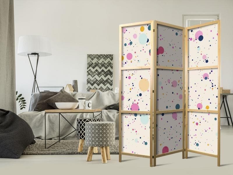 Paravento giapponese - Dots - Spots and Splashes Multicolored - Cheerful Pattern on a Light Pink Background in Paraventi Collezione Casa - Trebisacce, commercioVirtuoso.it
