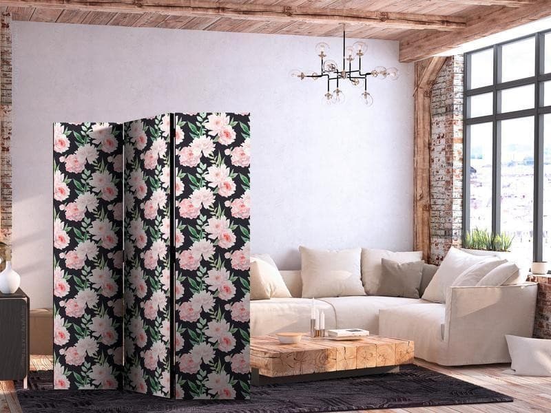 Paravento - Peonies - Pink Flowers and Green Leaves on a Graphite Background in Paraventi Collezione Casa - Trebisacce, commercioVirtuoso.it