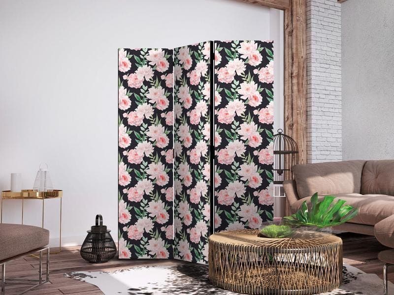 Paravento - Peonies - Pink Flowers and Green Leaves on a Graphite Background in Paraventi Collezione Casa - Trebisacce, commercioVirtuoso.it