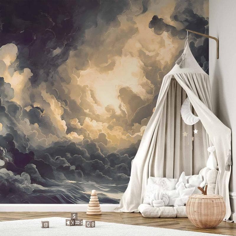 Carta da parati - Epic Light Play: The Sun Battling for Dominance Over the Clouds in Carta da parati Collezione Casa - Trebisacce, commercioVirtuoso.it