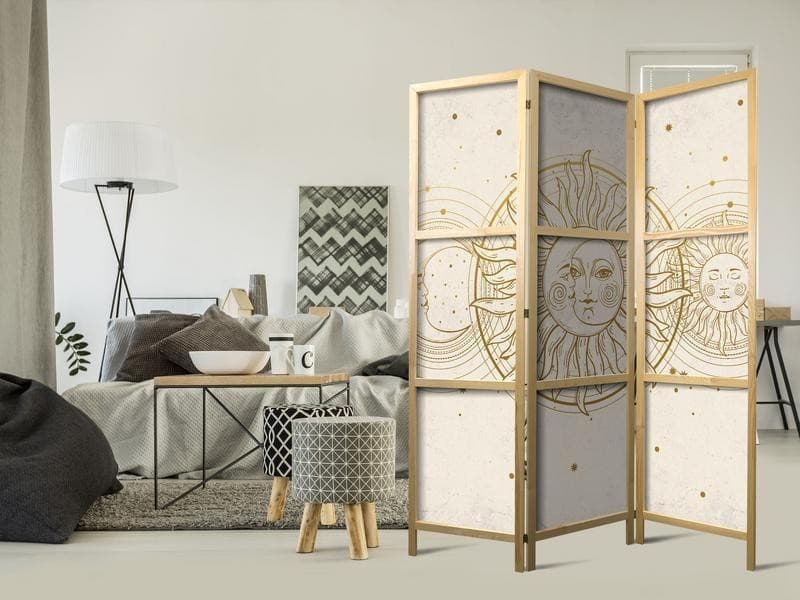 Paravento giapponese - Golden Sun and Moon - Artistic Illustration in Retro Style in Paraventi Collezione Casa - Trebisacce, commercioVirtuoso.it