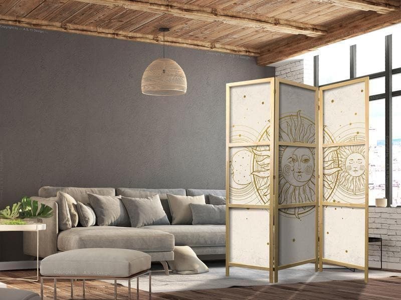 Paravento giapponese - Golden Sun and Moon - Artistic Illustration in Retro Style in Paraventi Collezione Casa - Trebisacce, commercioVirtuoso.it
