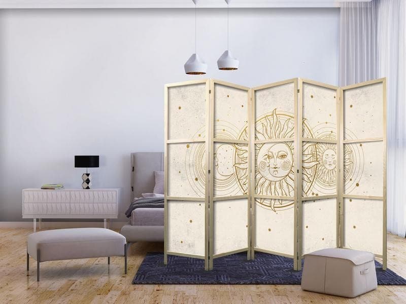 Paravento giapponese - Golden Sun and Moon - Artistic Illustration in Retro Style in Paraventi Collezione Casa - Trebisacce, commercioVirtuoso.it
