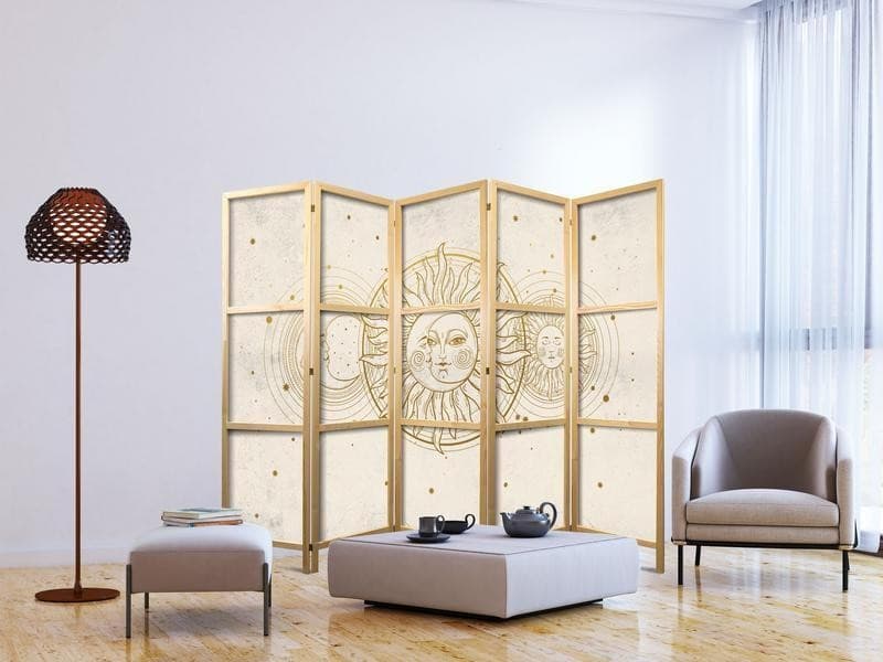 Paravento giapponese - Golden Sun and Moon - Artistic Illustration in Retro Style in Paraventi Collezione Casa - Trebisacce, commercioVirtuoso.it