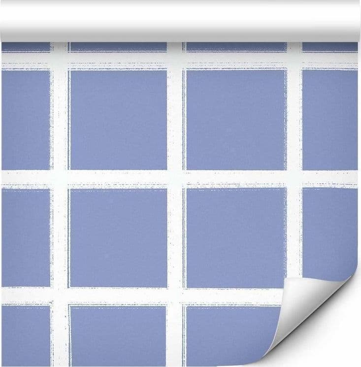 Tappezzeria murale - Lines and Symmetry - Expressive White Grid on a Blue Background in Carta da parati Collezione Casa - Trebisacce, commercioVirtuoso.it