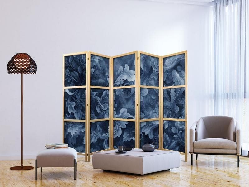 Paravento giapponese Foglie vittoriane blu 5 ante in Paraventi Collezione Casa - Trebisacce, commercioVirtuoso.it