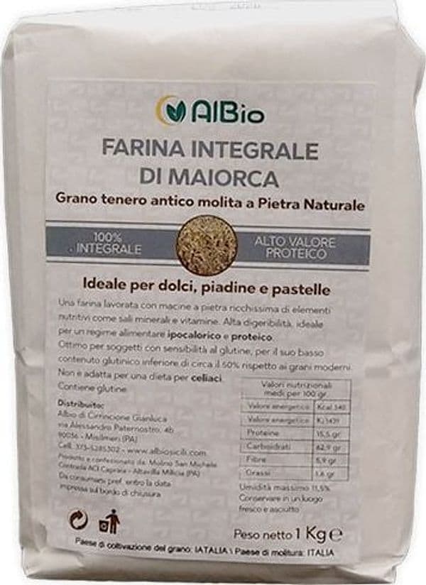 Farina integrale di Maiorca per dolci grano Siciliano da Molitura a pietra alta digeribilità basso indice glicemico 1Kg