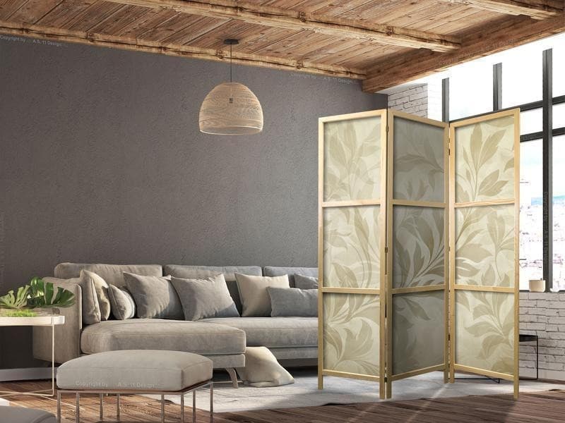 Paravento giapponese Eleganti foglie beige 3 ante in Paraventi Collezione Casa - Trebisacce, commercioVirtuoso.it