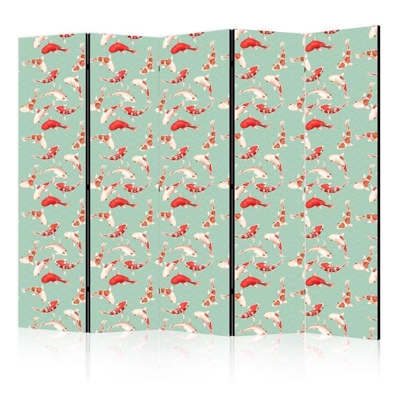 Paravento - Fish And Japanese Pattern - Koi Fish in Orange-Cream Colors on a Green-Mint Background With An Oriental Patt in Paraventi Collezione Casa - Trebisacce, commercioVirtuoso.it