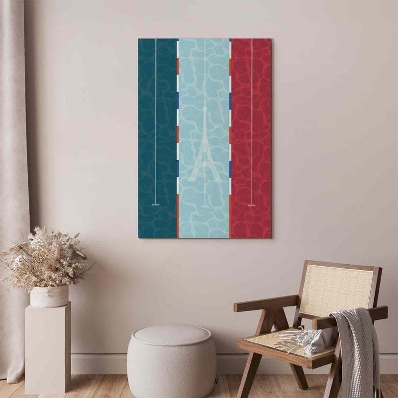 Quadro - Graphic Illustration of a Swimming Pool Against the Backdrop of the French Flag in Targhe e cartelli Collezione Casa - Trebisacce, commercioVirtuoso.it