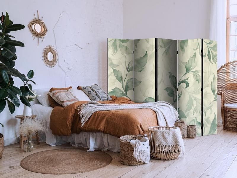 Paravento - Watercolor Botanical Motif - Delicate Green-Beige Leaves in Paraventi Collezione Casa - Trebisacce, commercioVirtuoso.it