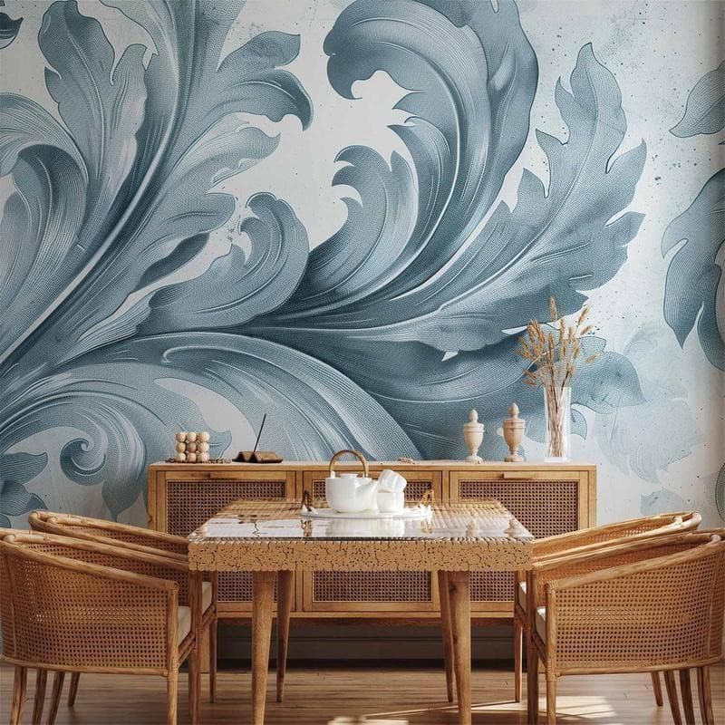 Carta da parati - Stone Baroque Ornaments in Light Shades of Gray-Blue in Carta da parati Collezione Casa - Trebisacce, commercioVirtuoso.it