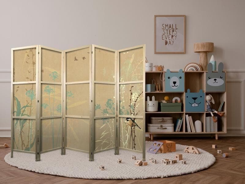 Paravento giapponese - Tiny Bird - Colorful grasses in golden shades of sunset in Paraventi Collezione Casa - Trebisacce, commercioVirtuoso.it