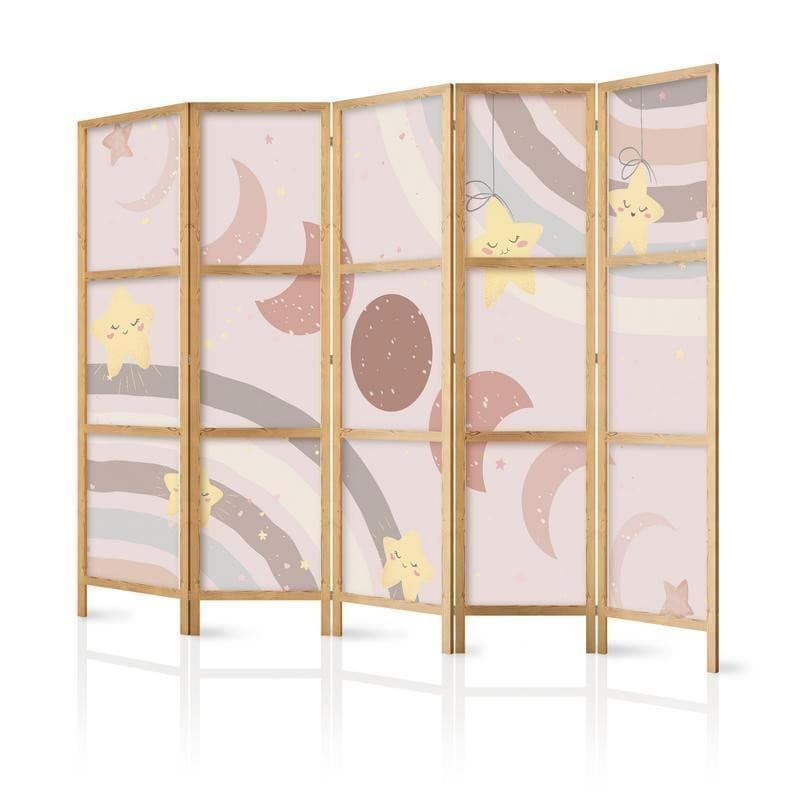 Paravento giapponese - Joyful Sky - Yellow cheerful stars with a rainbow against the moon phases - in the sky colored li in Paraventi Collezione Casa - Trebisacce, commercioVirtuoso.it